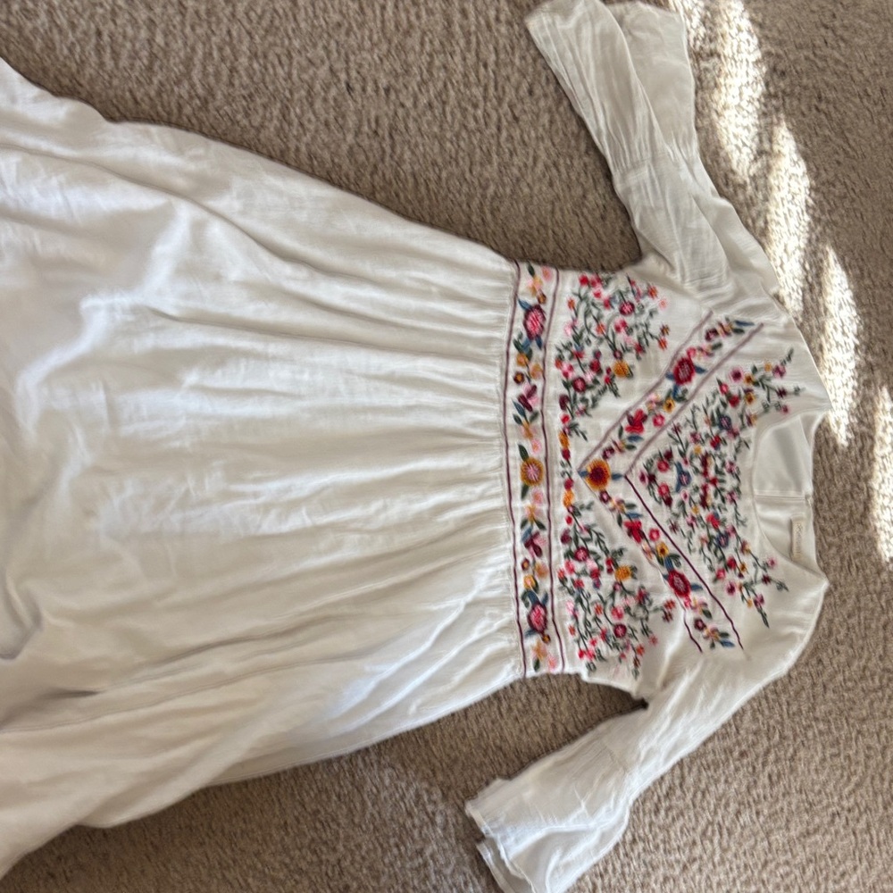 Roolee Ivory Dress with Multicolor Floral Embroidery